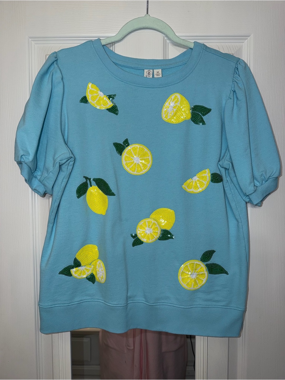 Cato Light Blue Sweatshirt with Yellow Lemon Sequins